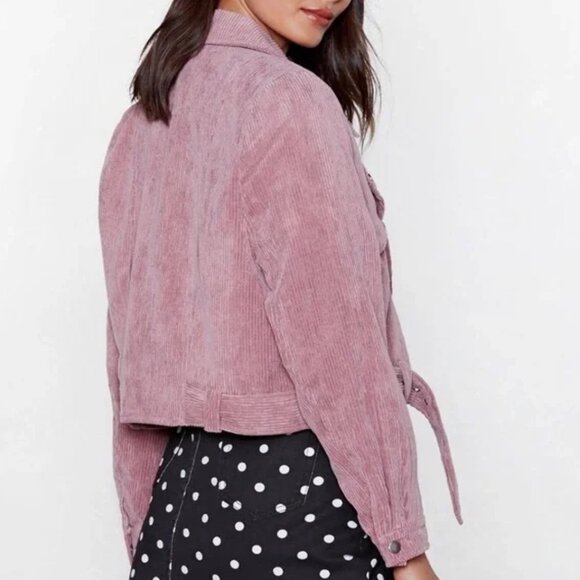 Nasty Gal Pink Corduroy Moto Jacket Medium NWT - Picture 4 of 7